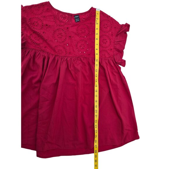 Girls Red Eyelet Flutter Sleeve Top By Shein Size S - Picture 5 of 5
